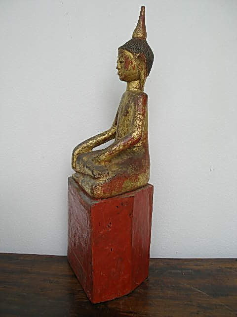 Gilt Hand Carved Wooden Tai Yai Burmese Buddha