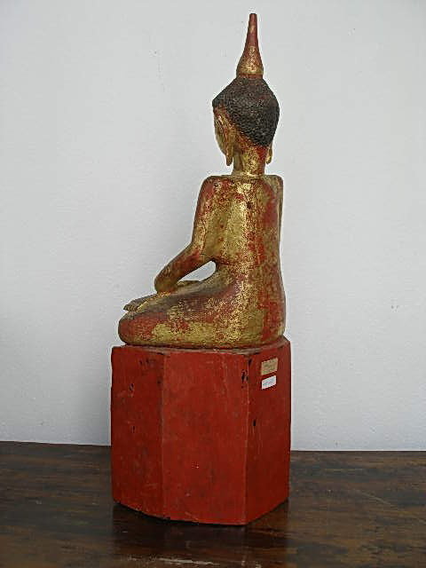 Gilt Hand Carved Wooden Tai Yai Burmese Buddha