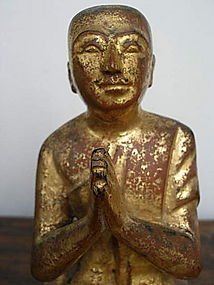 Gilt Hand Carved Wooden Disciple in Adoration, Burma