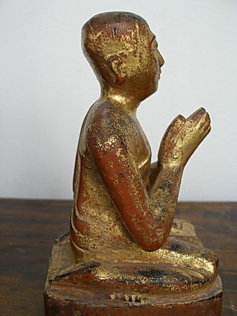 Gilt Hand Carved Wooden Disciple in Adoration, Burma