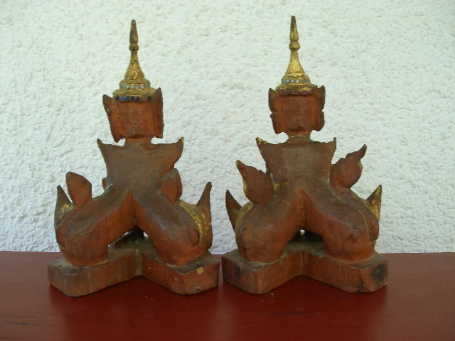 Pair of Antique Hand Carved Gilt Wood NORASINGH Figures