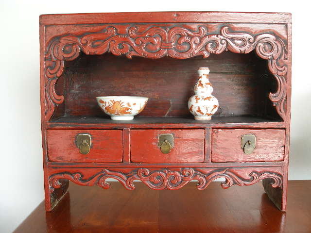QING Cinnabar Red Hand Carved Wooden Display Stand