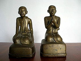 Pair of Mandalay Monks/Disciples, Bronze, 19th Century