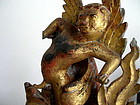 Erotic Gilded Wooden Cupid-Angels mounted, 19th Cent.