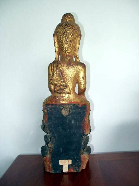 Burmese Wooden Buddha with inlaid Mirror Pieces, 19th C