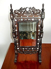 Wooden Chinese Mirror inlaid with Mother of Pearl