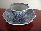 KANGXI Blue&White Octagonal Porcelain Wine Cup&Saucer