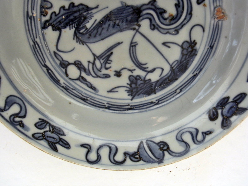 MING-Swatow Cobalt Blue Porcelain Dish with Phoenix