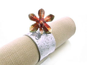 Pewter Napkin Ring with colorful Orchid Blossom