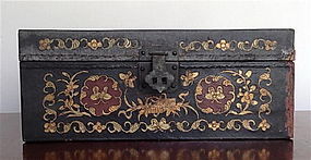 CHINESE PAINTED LEATHER CHEST, 19th Century