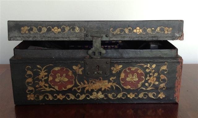 CHINESE PAINTED LEATHER CHEST, 19th Century