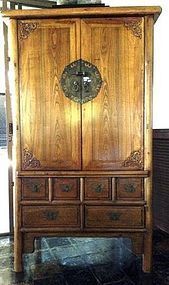 Chinese Camphor Wood Cabinet with Fine Carving/Drawers