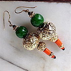 Peking Glass Green Leopard Guru Beads Earrings