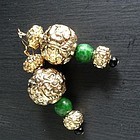 Peking Glass GREEN LEOPARD GURU BEAD Earrings