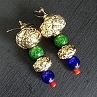 Peking Glass GREEN LEOPARD GURU BEAD Earrings