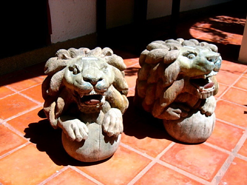19th Cent. Rare MANDALAY Hand Carved Wooden Lions