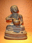 19th C. Bronze Disciple / Monk holding alms bowl Burma