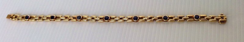 Solid 18K. GOLD Link Bracelet with Blue Sapphires