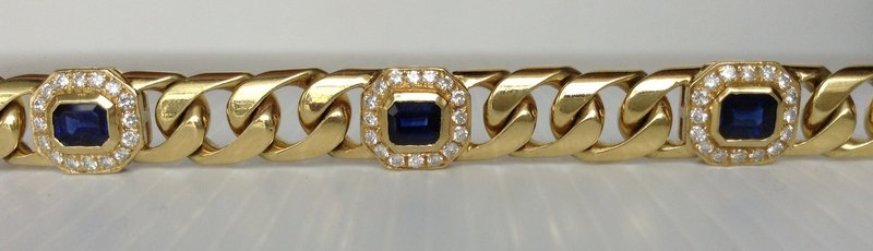 Solid 18K. GOLD Link-Chain Bracelet with Sapphires/Dia.