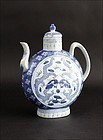 CHINESE EWER QIANLONG BLUE & WHITE WITH DRAGONS