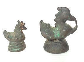 SET OF 2 GENUINE 18/19th CENTURY BRONZE OPIUM WEIGHTS