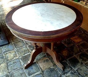 ROUND CHINESE WOODEN TABLE WITH ORIGINAL GENUINE MARBLE TOP, 19th Cent
