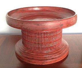 Giant Cinnabar Red Lacquer Offering Tray, 19th Century, Thailand