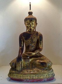 LARGE WOODEN AMARAPURA BUDDHA, 18th CENTURY, BURMA