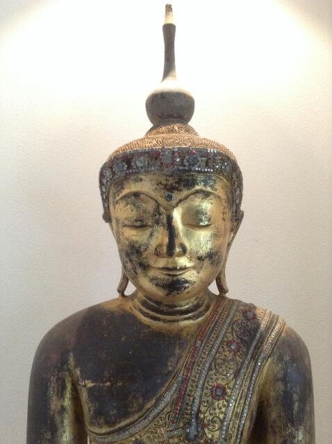 LARGE WOODEN AMARAPURA BUDDHA, 18th CENTURY, BURMA