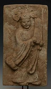 JIN DYNASTY SHANXI TOMB BRICK  OF MUSICIAN, CHINA (1115-1234 A.D.)