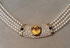 Elegant Pearl Necklace with Diamonds & Yellow and Blue Sapphires