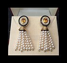 Fabulous Japanese Cultured Pearl TASSEL EARRINGS with Yellow Sapphires