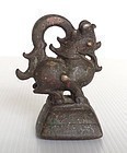 OPIUM WEIGHT OF LARGE MYTHICAL CHINTHE LION, 18TH CENTURY