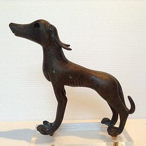 RARE 19th CENTURY SOLID BRONZE WINDHOUND DOG SCULPTURE