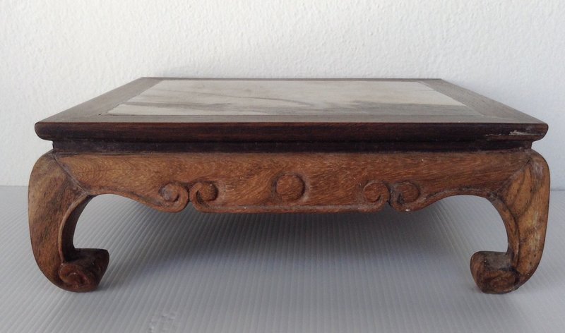 MINIATURE SQUARE WOODEN BONSAI TABLE WITH MARBLE TOP