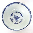 CHINESE BLUE & WHITE PORCELAIN BOWL WITH SHOU LAO RIDING ON CRANE