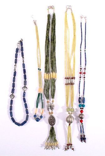 LOT OF 5 DIFFERENT HANDMADE SEMIPRECIOUS NECKLACES