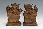 FINE PAIR OF ANTIQUE CHINESE WOODEN FOO-DOGS/LIONS, 19TH CENT.