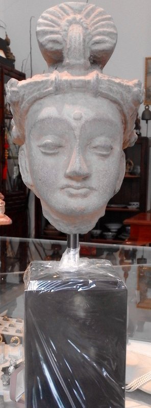 FINE GANDHARA SCHIST HEAD OF A BODHISATTVA WITH DIADEM, 2-4 AD MOUNTED