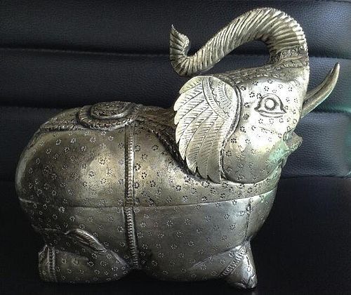 LARGE CAMBODIAN SILVER REPOUSSE ELEPHANT BOX