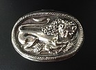 OVAL HANDMADE HINGED SILVER BOX WITH LION, INDIA
