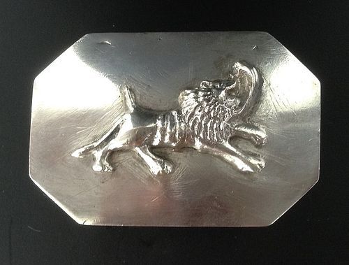 OCTAGON HAND MADE SILVER BOX WITH LION, 19TH CENTURY