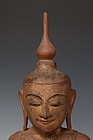 SERENE & SMILING SHAN STATE WOODEN BUDDHA, 18TH CENTURY