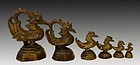 OPIUM WEIGHTS: GRADUATED SET OF 6 BRONZE MYTHICAL HINTHA BIRDS