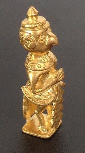 KHMER ANCIENT MINIATURE STANDING GARUDA 22 K. GOLD