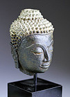 AYUTHYA THAI BRONZE BUDDHA HEAD MOUNTED, 17/18th Century