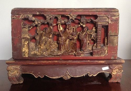 FINELY CARVED CHINESE WOODEN SHRINE BOX WITH FIGURES, 19TH CENTURY