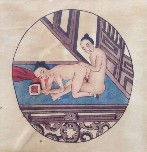 EROTIC CHINESE POLYCOLOR PAINTING, 18/19th CENTURY