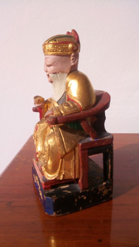 Antique Wooden Statue of God of Wealth/Caishen