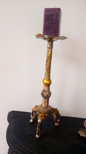 Pair of Vintage Chinese 2-tone Metal Candlesticks